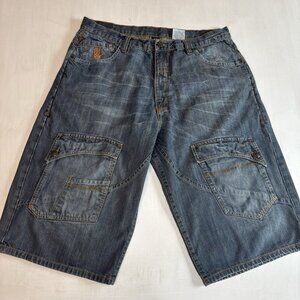 Vintage Y2K Miskeen Mens Jean Shorts Size 38 Baggy 6 Pockets Cargo 2000s